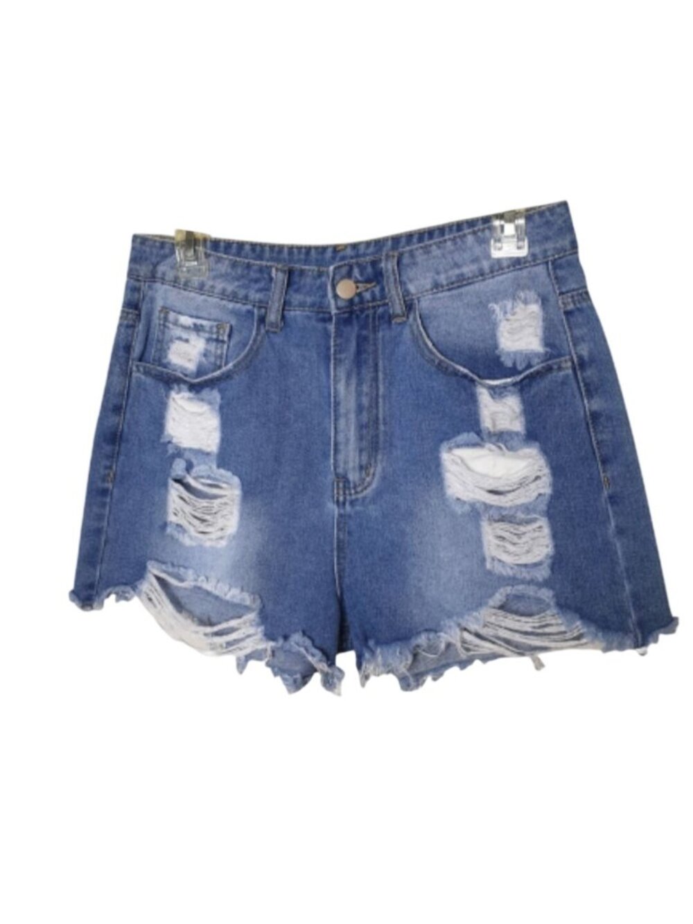 Womens M Distressed Denim Shorts Frayed Hem High-Waisted Stretch Y2K Goth Hip